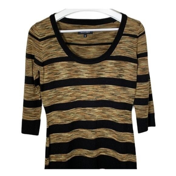 Ellen Tracy Sweater Dress Small Black Brown Striped Sheath Work Mini - Picture 3 of 10